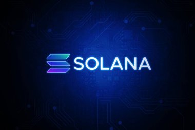 Image of Solana symbol with circuit board background clipart