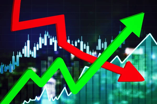 仮想スクリーン背景の株式市場グラフの減少と増加のイメージ — ストック写真