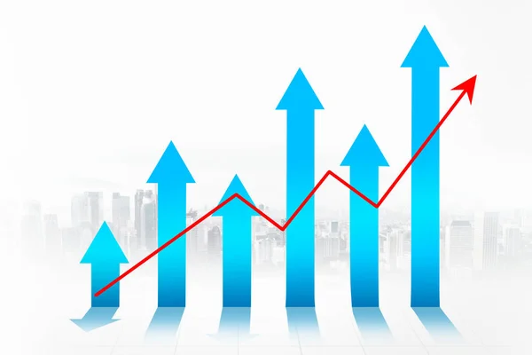 Imagen Gráfico Finanzas Aumento Flecha Hacia Arriba Con Fondo Paisaje — Foto de Stock