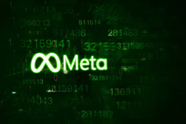Meta Szimbólum Bezárása Kódbináris Kóddal Virtuális Képernyő Hátterében — Stock Fotó