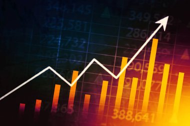 Sanal ekranda borsa arkaplanı olan yukarı doğru ok resmi