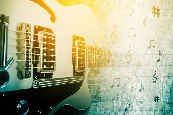 Double Exposure Electric Guitar Note Melody Background — Stock Photo, Image