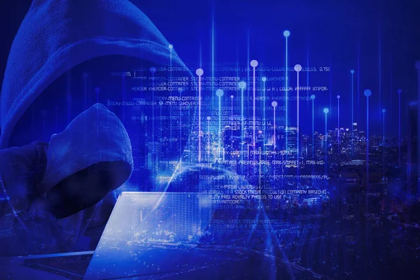 Dubbel Exponering Hacker Stjäla Hemlig Information Cyberrymden Med Smart City — Stockfoto
