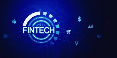 Sanal ekranda devre kartı arka planına bağlanan fintech düğmesinin resmi