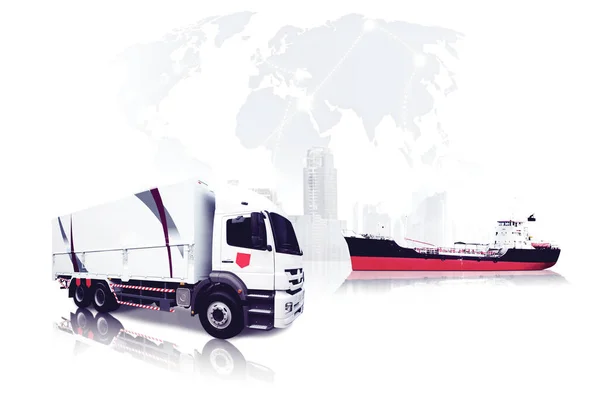Afbeelding Van Schip Vrachtwagen Aan Levering Studio Geïsoleerd Witte Achtergrond — Stockfoto