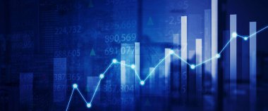 Sanal ekranda borsa arkaplanı olan büyüme finans grafiği resmi