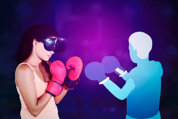 Boxerin Mit Brille Beim Kampf Mittelgewicht Schuss Cyberspace — Stockfoto