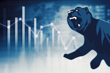 Borsa arka planında azalan finans tablosunun yakınındaki ayı kükremesi