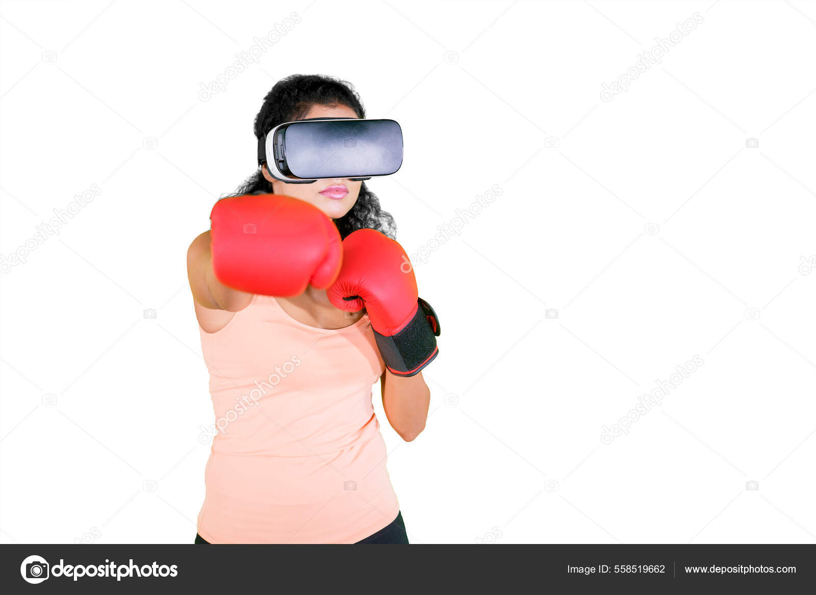 Young Woman Wearing Glasses While Doing Boxing Workout Studio Isolated Stock Photo by ©realinemedia 558519662