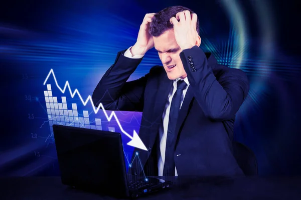 Male Manager Feeling Desperate While Looking Declining Financial Chart Laptop — Stock Photo, Image