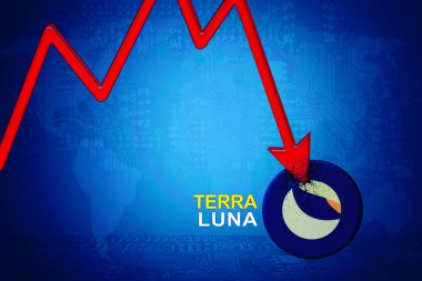 Devre arkaplanında Luna madeni para ile kırmızı oku küçültme resmi