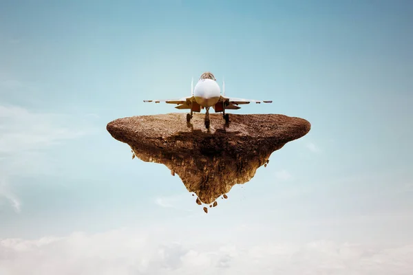 Зображення Літака Плавучому Острові Фоном Блакитного Неба — стокове фото