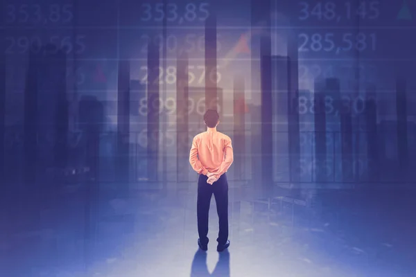 Rear View Young Businessman Looking Stock Market Chart While Standing — Stock Photo, Image