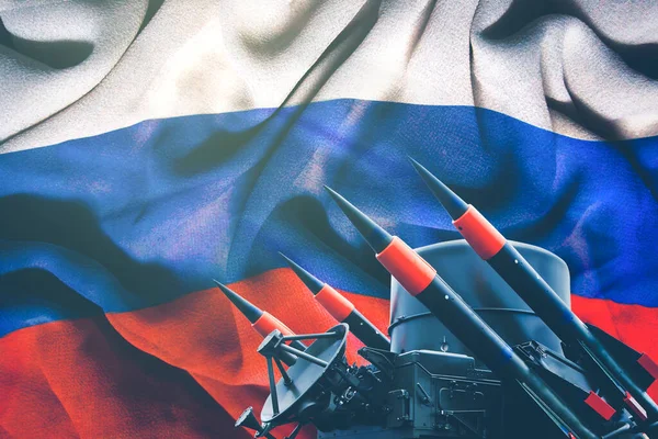 Conflict Nations Concept Close Rocket Weapon Defense Protection Russia Flag — Stockfoto