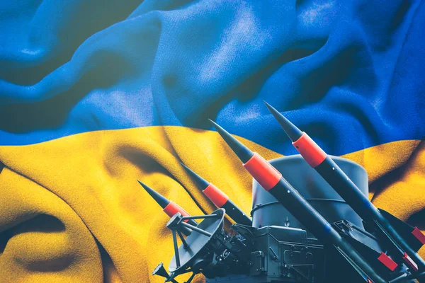 Conflict Nations Concept Close Launcher Weapon Defense Protection Ukraine Flag — Stockfoto