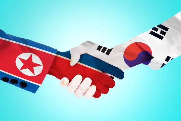 Close Two Hands People Handshaking Each Other North Korea South — Φωτογραφία Αρχείου