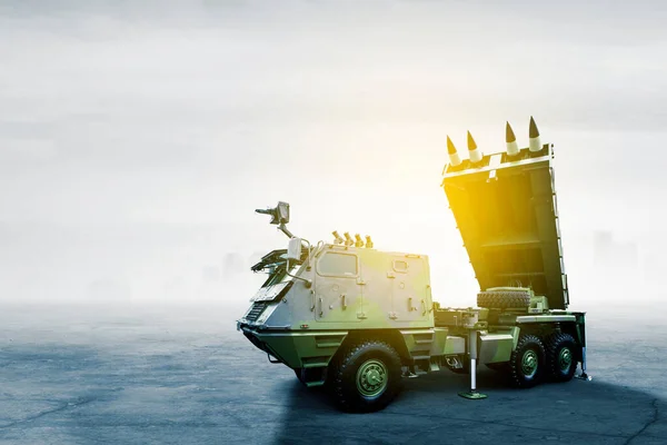 Missile Carrier Ready Launching Rocket War Field Misty Background — Fotografia de Stock