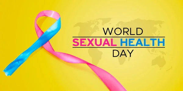 Close Fita Rosa Azul Com Texto Dia Mundial Saúde Sexual — Fotografia de Stock