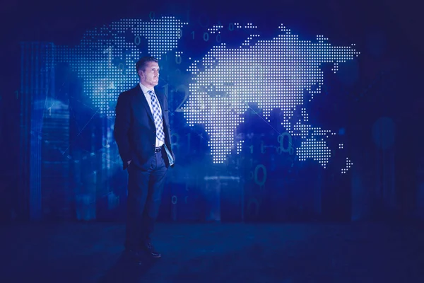 Caucasian Businessman Wearing Formal Suit Confident Gesture While Standing World — Stock Photo, Image