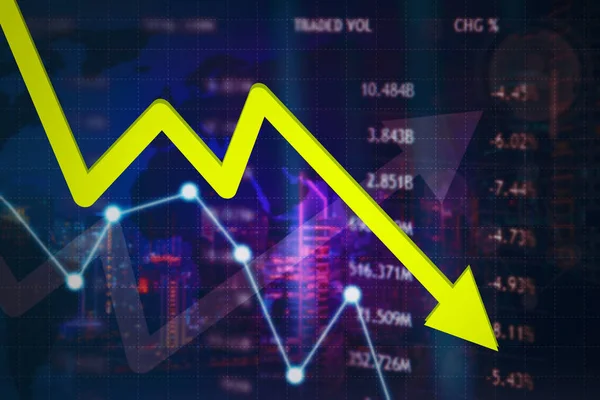 Declining Yellow Arrow Stock Market Virtual Screen Background — Fotografia de Stock