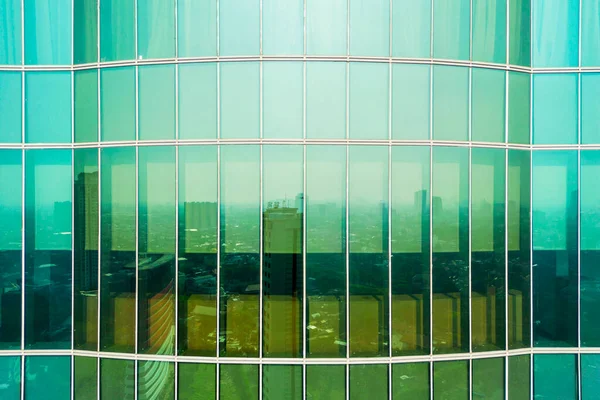 Drone View Glass Windows Office Buildings Reflected Jakarta Cityscape — Stock Photo, Image