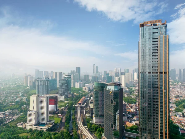 Jakarta Indonesia August 2022 Drone View Highrise Buildings Blue Sky — Stock Fotó