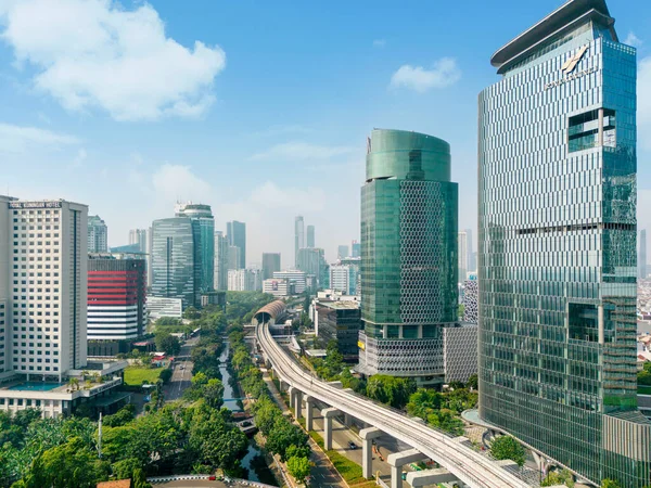 Jakarta Indonesia August 2022 Drone View River Lrt Track Surrounded — Fotografia de Stock