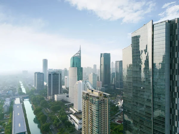 Jakarta Indonesia August 2022 Aerial View River Surrounded Skyscrapers Jakarta — Foto Stock