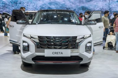 Tangerang - Endonezya. 22 Ağustos 2022: Hyundai Creta arabası Gaikindo Endonezya Uluslararası Otomobil Fuarı 2022 'de sergilendi
