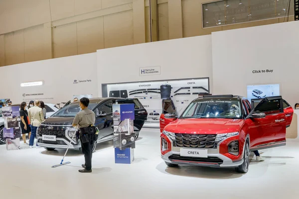 Tangerang Indonesia Agosto 2022 Dos Coches Nuevos Hyundai Exhiben Evento — Foto de Stock