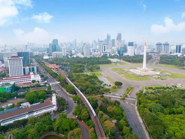 Jakarta Indonesia August 2022 Aerial View National Monument Vacant Road — Stock Photo, Image