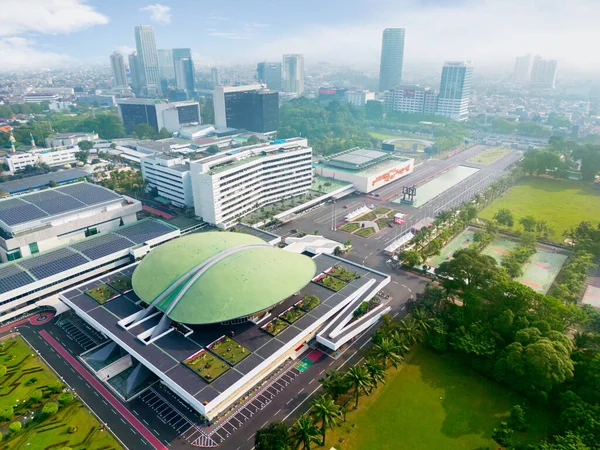 Jakarta Indonesia September 2022 Drone View Indonesia Parliament Building Misty — Stock Photo, Image