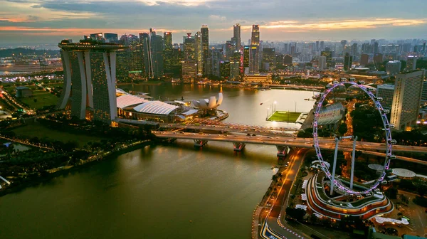 Singapour Septembre 2022 Vue Aérienne Paysage Urbain Singapour Soirée — Photo