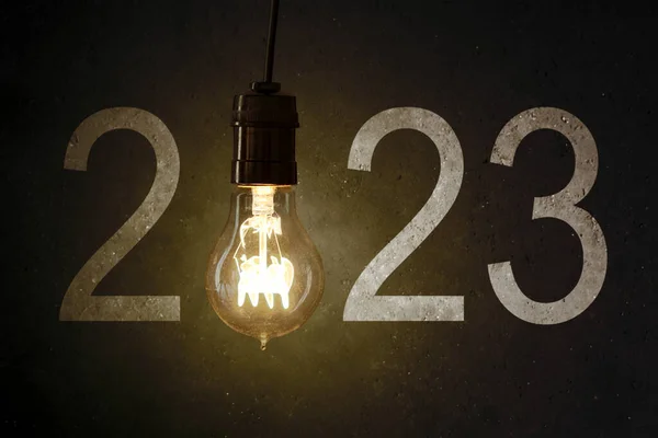 Bonne Année Concept Gros Plan Une Ampoule Lumineuse Avec Numéro — Photo