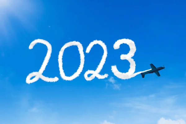 Feliz Año Nuevo Concepto Primer Plano Del Avión Haciendo 2023 — Foto de Stock