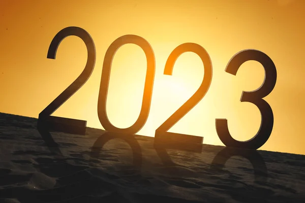 Σιλουέτα Των Αριθμών 2023 Στην Έρημο Φόντο Φως Του Ήλιου — Φωτογραφία Αρχείου