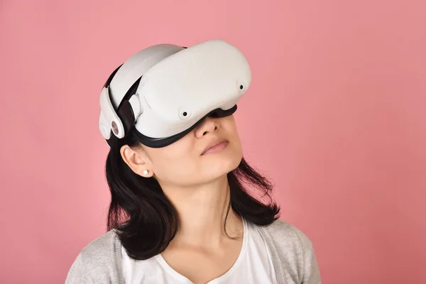 Asian Woman Using Glasses Watching Movie Playing Video Games Virtual Imagen De Stock
