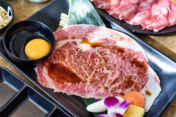 Japanese Grilled Marble Meat Wagyu Beef Slice Yakiniku Bbq Korean — Foto de Stock