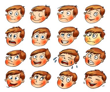 duygular. karikatür yüz ifadeleri kümesi. El çizimi