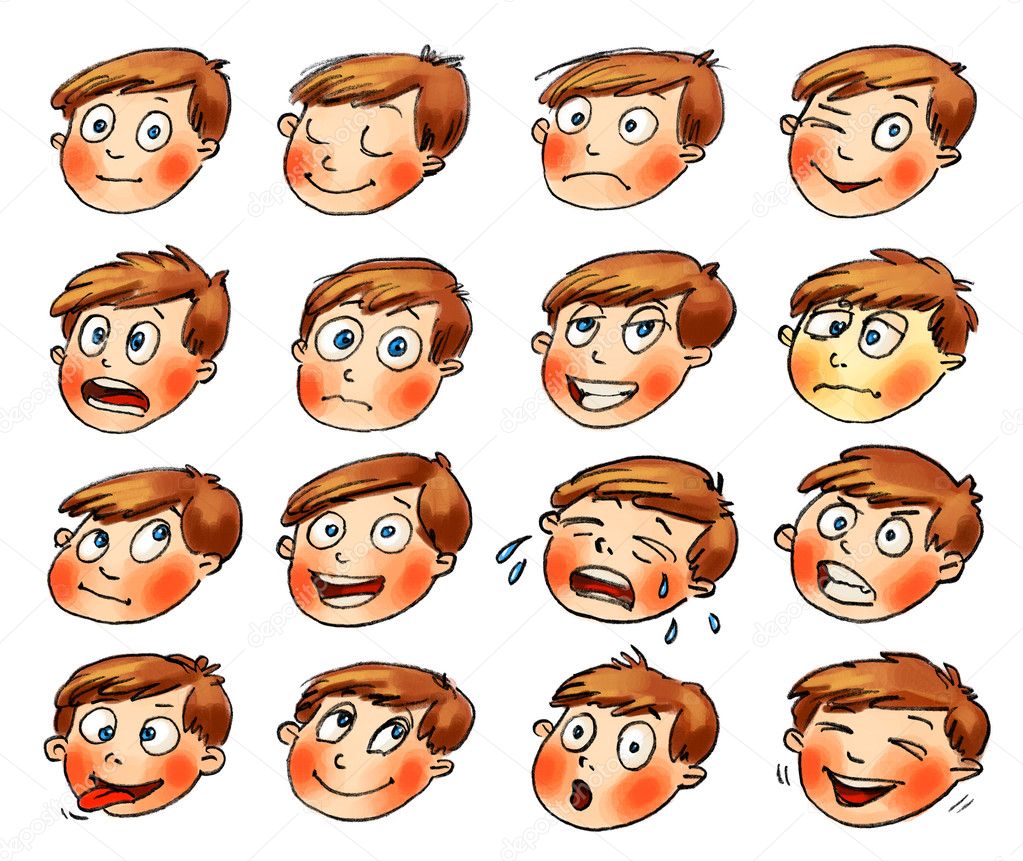 Expressions Du Visage émotions Dessin Emotions. Cartoon facial expressions set. Hand-drawn — Stock Photo