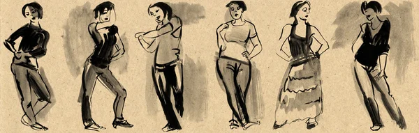 Sketches of figures in gouache — Stock Photo, Image