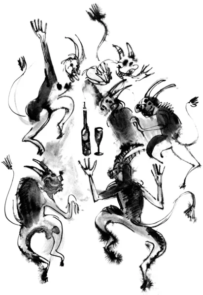 Diablo bailarín, dibujo de tinta —  Fotos de Stock