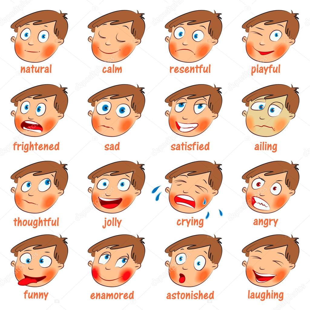 Emotions. Cartoon facial expressions set