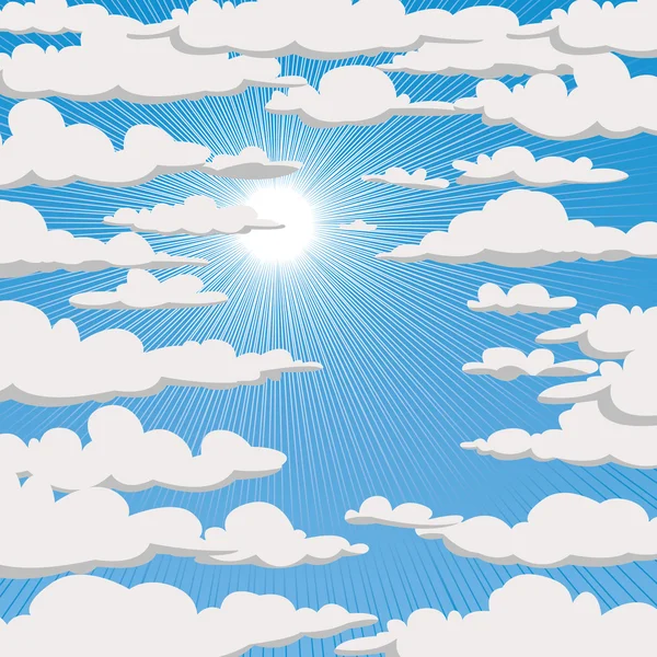 Blue sky with clouds and sun — Stock Vector