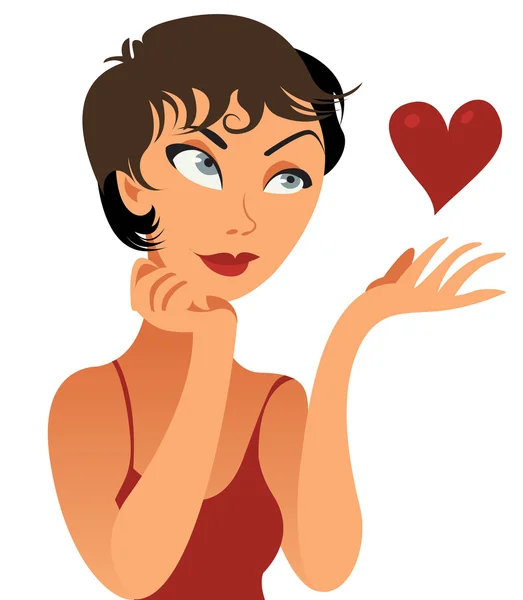 Mujer y corazón en las manos — Vector de stock