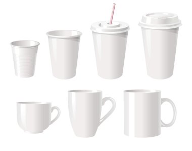 Collection of various white coffee cups