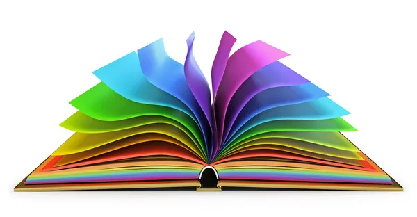 Öppna bok med färgglada sidor — Stockfoto