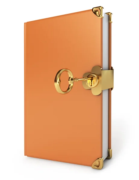 Leather book is closed on the gold key — Stock Photo, Image