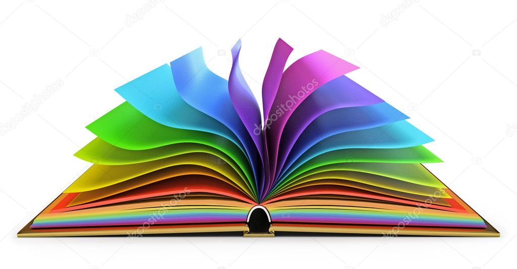 Open book with colorful pages