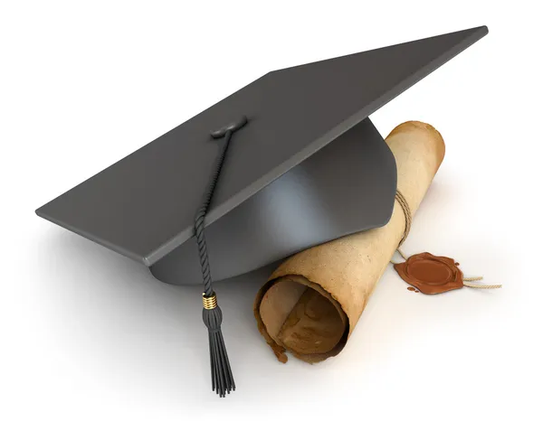 Boné de graduação e diploma — Fotografia de Stock